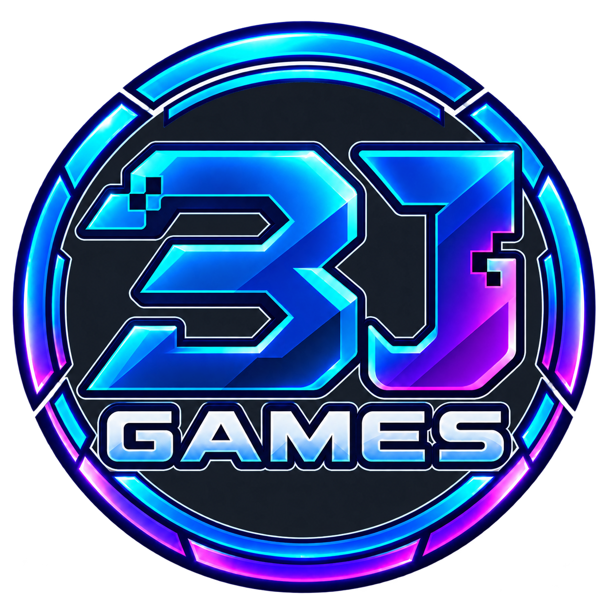 3J Games circular blue and violet gaming badge